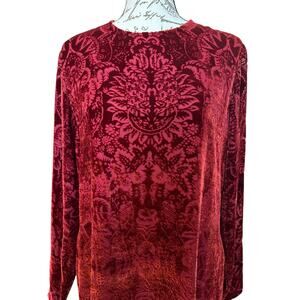Linda Allard Ellen Tracy Red Silk Blend Burnout Velvet Cocktail Dress Size 12